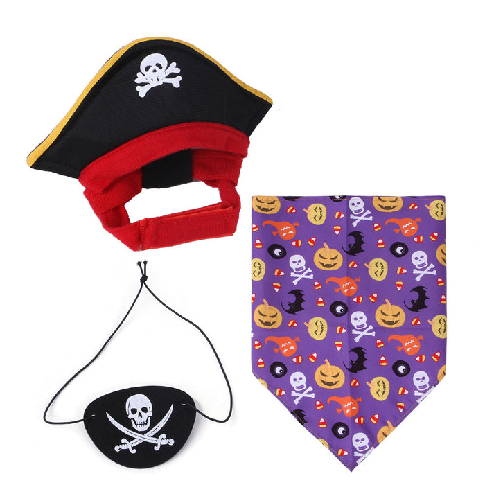 Decoraciones de mascotas al por mayor Poliéster Halloween Pirate Hat Triangle Juego de MOQ≥2 JDC-PD-MIAODI003