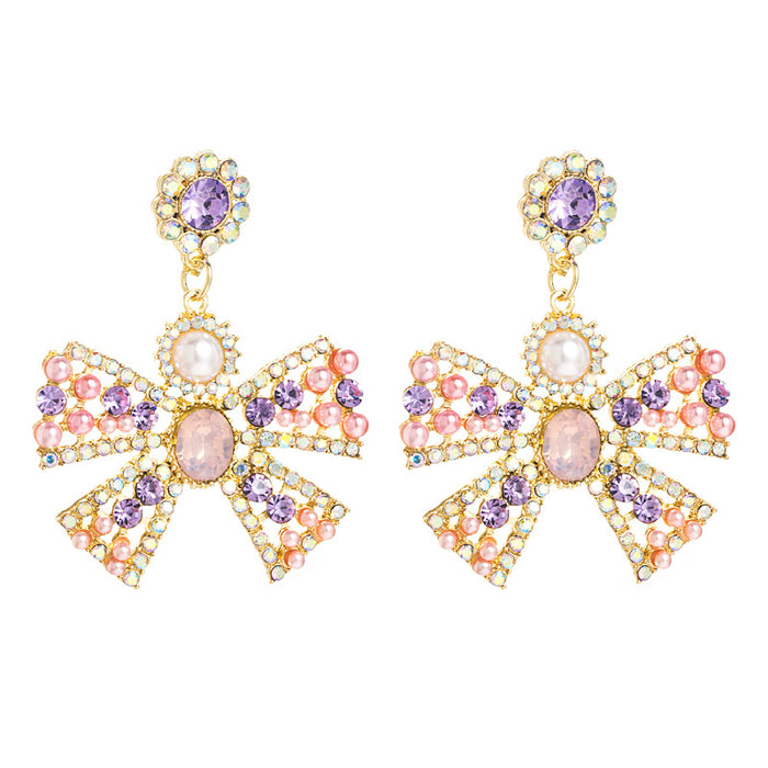 Pendientes al por mayor S925 Silver Needle Pearl Pink Diamond Bow Flower Stats JDC-ES-Hemin037