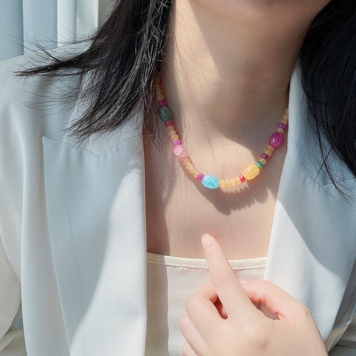 Wholesale Necklace Burst Crystal Colorful Beads Crackle Crystal Clavicle Chain JDC-NE-YouF017