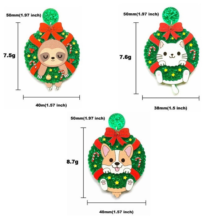 Wholesale Earrings Acrylic Mirror Christmas Puppy Kitten Sloth JDC-ES-Xuep079