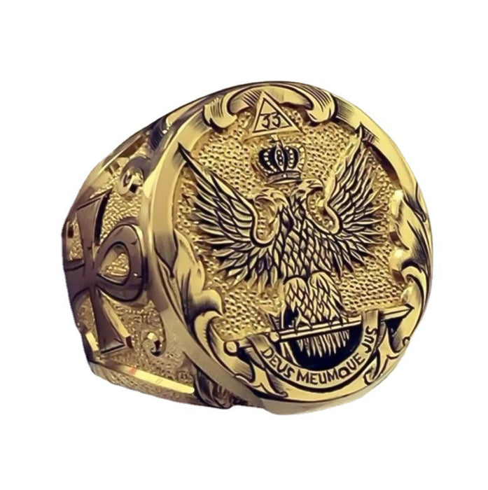 Wholesale Rings Copper Double Eagle Crown Signet Men's Ring JDC-RS-WN151