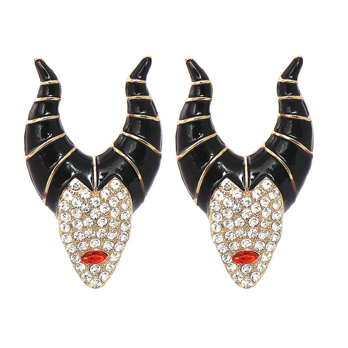 Wholesale Earrings Alloy Horn Witch Diamond Ear Studs Halloween JDC-ES-JJ259