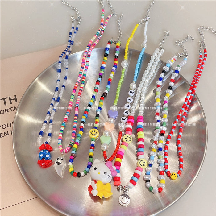 Wholesale Necklace Beads Pearl Color Rice Beads Clavicle Chain JDC-NE-Wenhua003