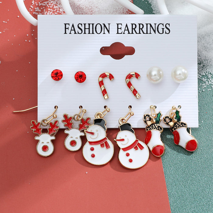 Wholesale Earrings Alloy Enamel Christmas Cute Snowman Cane Combination Set JDC-ES-A556