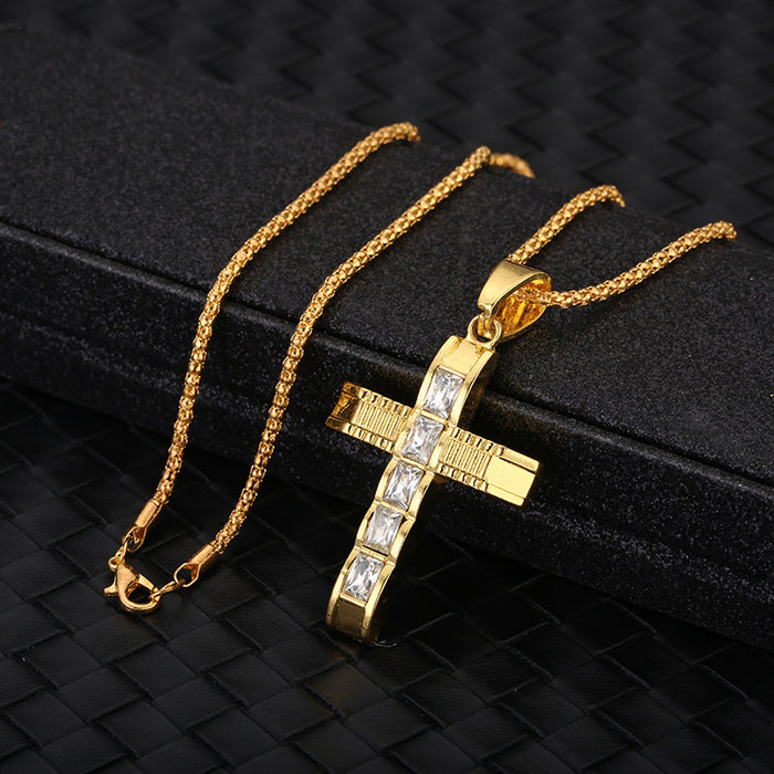 Wholesale Men's Jewelry Electroplating Gold With Diamond Cross Alloy Pendant  MOQ≥2 JDC-NE-Fhong001