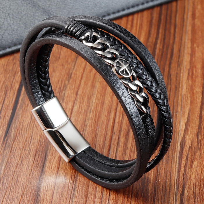 Wholesale Bracelet Stainless Steel Vintage Braided Genuine Leather JDC-BT-OuSD014