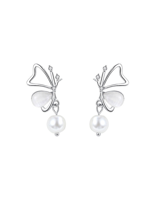 Wholesale Earrings Silver Butterfly Tassel Stud Earrings JDC-ES-Congz042