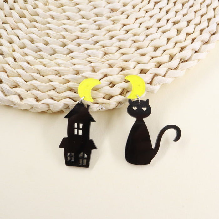 Wholesale Earrings Acrylic Halloween Castle Cat Moon MOQ≥2 JDC-ES-MOSHU028