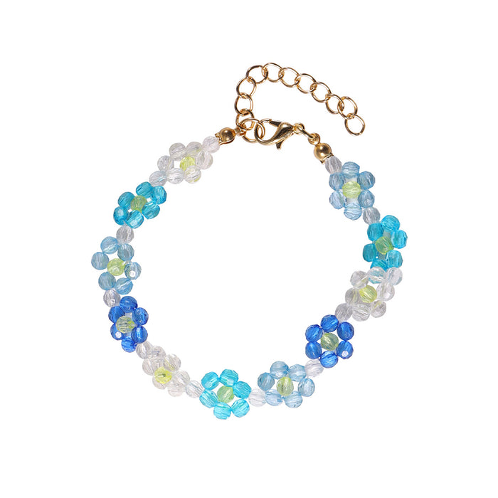 Wholesale Sweet Flower Necklace Bracelet Hand Beaded Flower Blue Set JDC-BT-SYu004