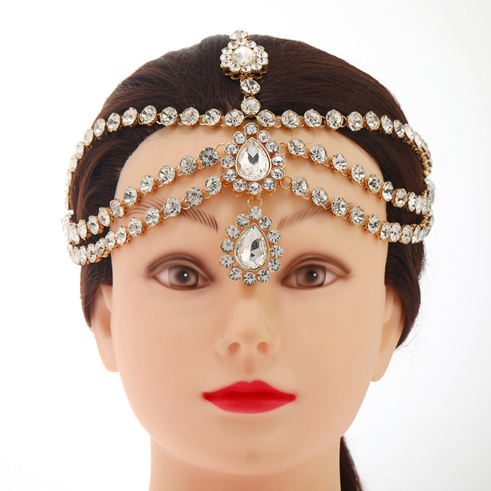 Wholesale Headband Alloy Rhinestone Vintage Bohemian Bridal Headgear Multi-layer Brow Pendant MOQ≥2 JDC-HD-ShiY001