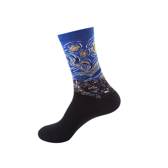 Wholesale oil painting medium tube socks cotton trend stockings MOQ≥2 JDC-SK-XinXi003