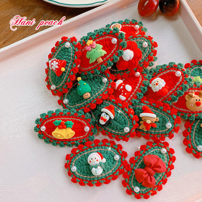Wholesale Hair Clips Mixed Material Christmas Collection Knitting Crochet 3D Resin JDC-HC-HaN009
