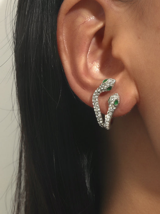 Gros Diamond Rhingestone Double Head Snake Stud Broques d'oreilles Femmes JDC-ES-JDIE006