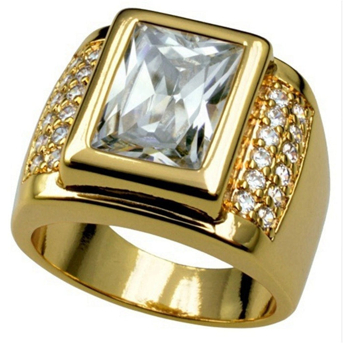 Wholesale gold inlaid rectangular white zircon men's ring atmosphere ring JDC-RS-WN136