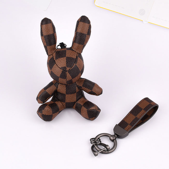 Wholesale Keychain Alloy PU Checkerboard Printing Rabbit MOQ≥2 (F) JDC-KC-XSYZ005