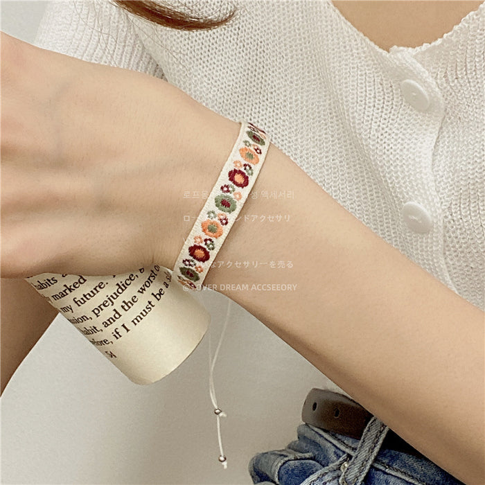 Wholesale Bracelet Cord Color Embroidered Woven Fabric Adjustable JDC-BT-LFM007