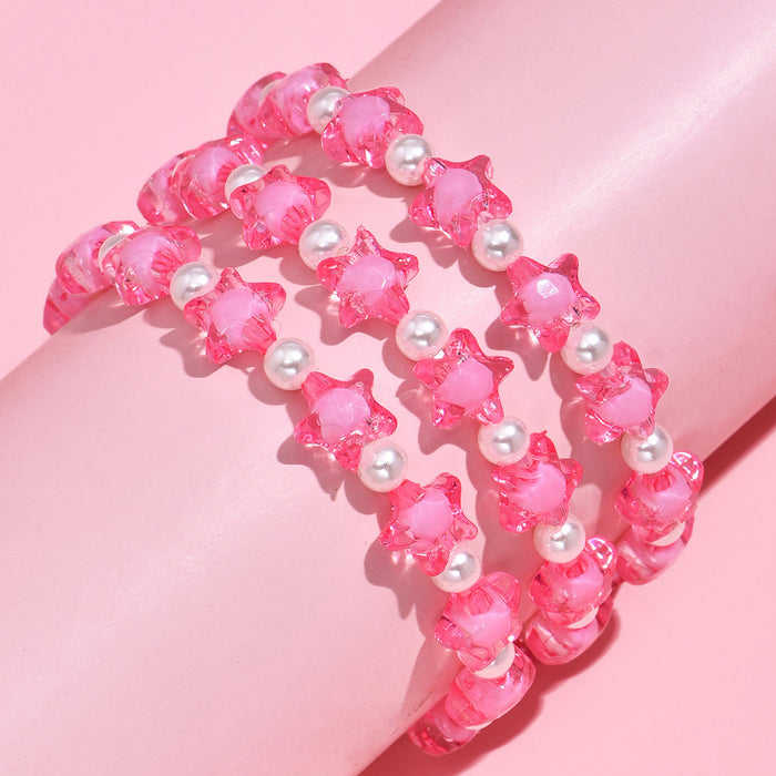 Wholesale Individually Packaged Pink Children's Moe Nali San Bead Bracelet Three Piece Set JDC-BT-gaotu001