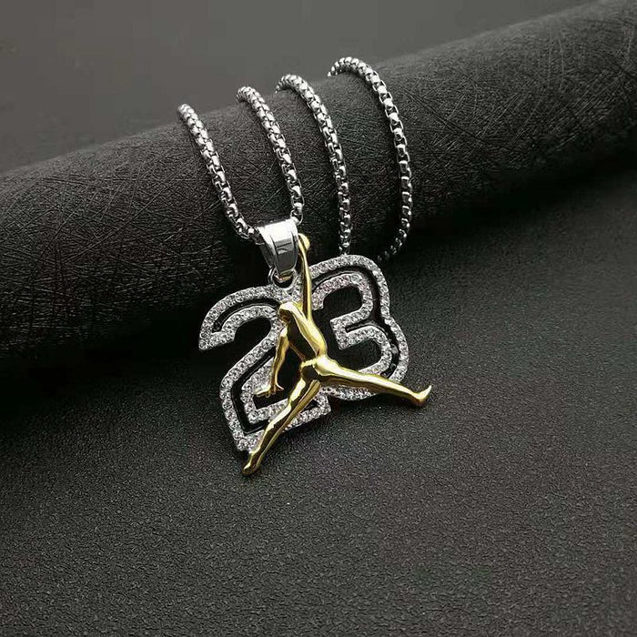 Wholesale Basketball Jewelry Stainless Steel Gold Plated Rhinestone Trapeze Dunk Necklace JDC-CS-HongXin002