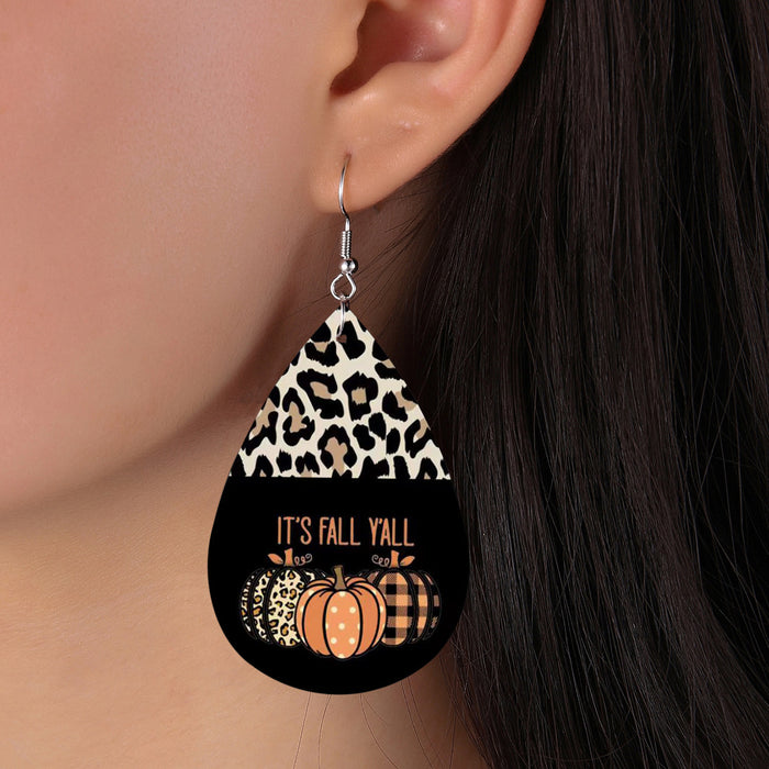 Wholesale Earrings Alloy Contrast Color Leopard Print Bottom Water Drop Leather Earring JDC-ES-MiaoQ004