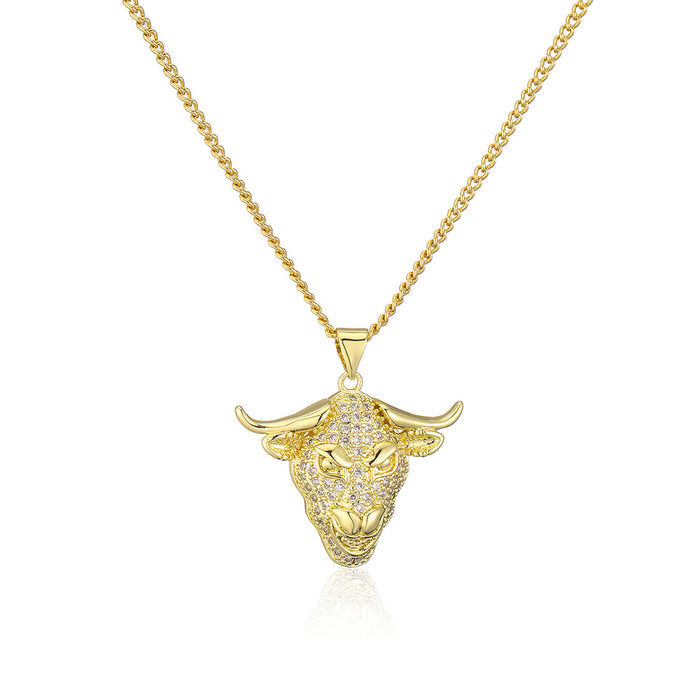 Wholesale Necklace Copper Gold Plated Zircon Bull Tau MOQ≥2 JDC-NE-AG161