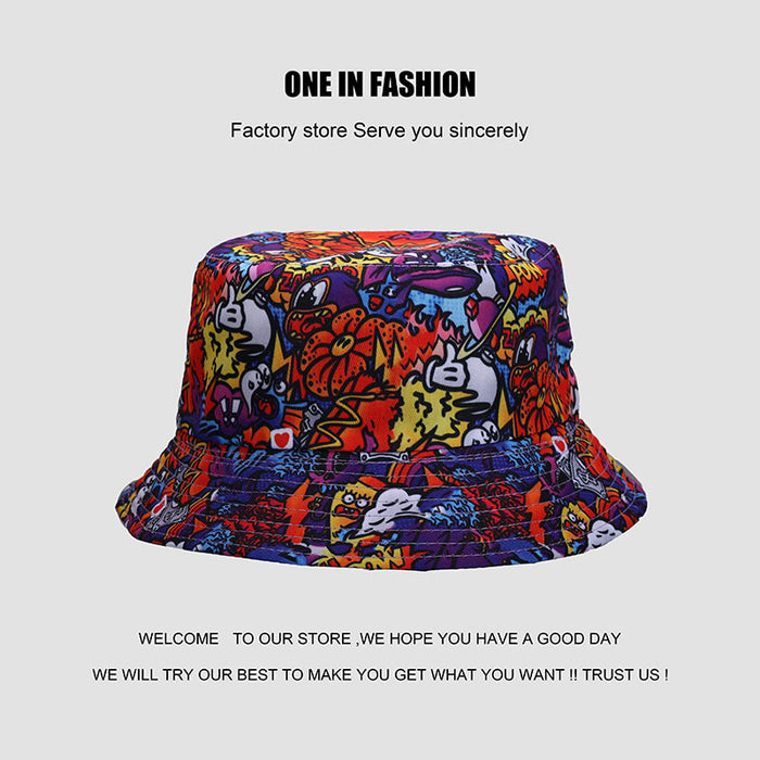 Wholesale fisherman hat printing funny graffiti double sided sun hat JDC-FH-WanY005