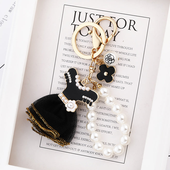 Wholesale Keychains Alloy Little Black Dress Pearls Charm Accessories JDC-KC-CH040