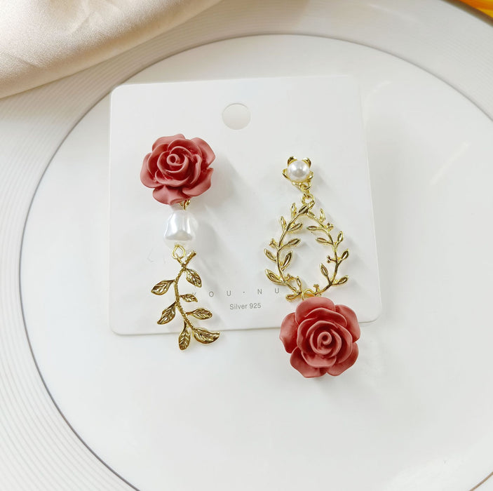 Boucles d'oreilles de fleur de rose perle de perle en vente en gros S925