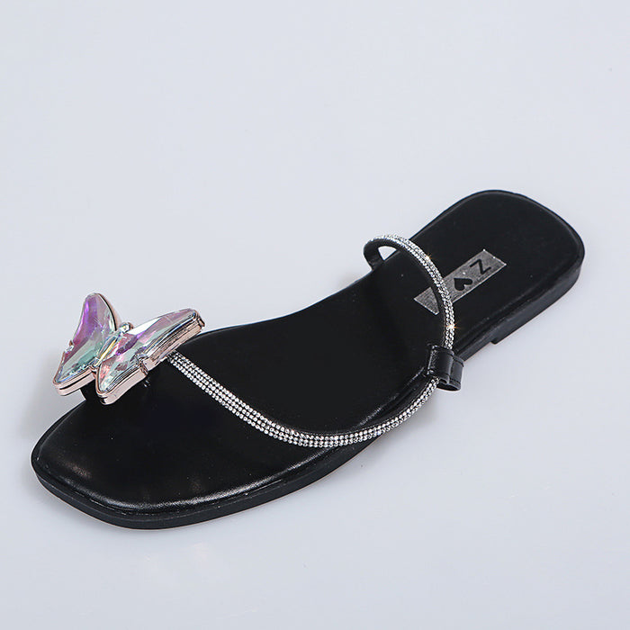 Wholesale Summer New Rhinestone Comfortable Butterfly Clip Toe JDC-SD-XiX002