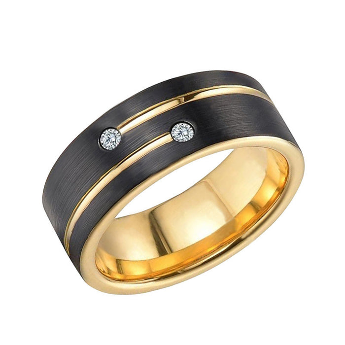 Wholesale Carbon Fiber Couple Stainless Steel Jewelry Inlaid Anti-Stone Men's Ring MOQ≥2 JDC-RS-JiaB004