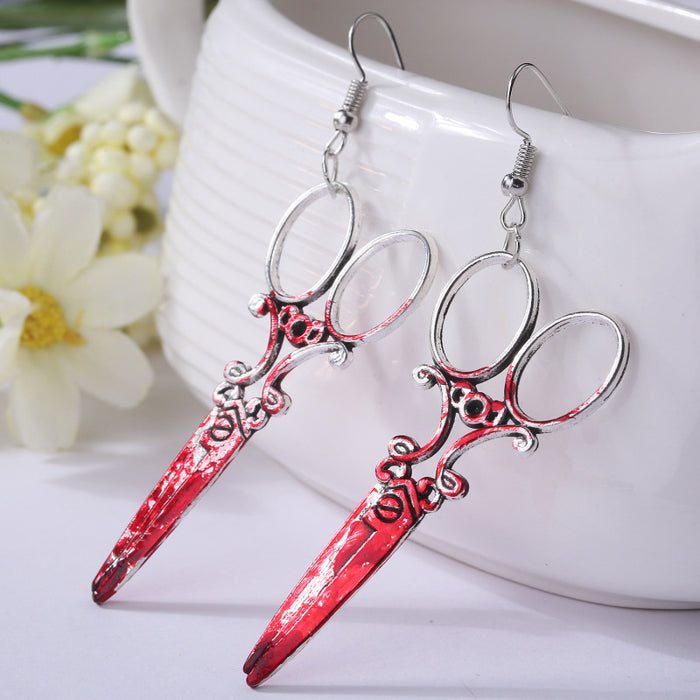 Wholesale Earrings Acrylic Halloween Bloodstains Scissors Axe MOQ≥2 JDC-ES-Heyi022