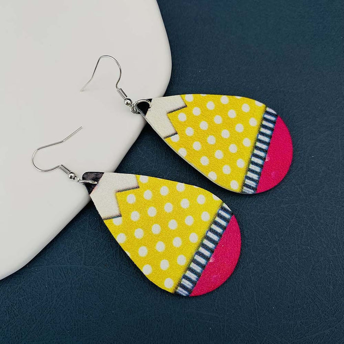 Wholesale Earrings Leather Pencil Double Sided Printing MOQ≥2 JDC-ES-PuCi003