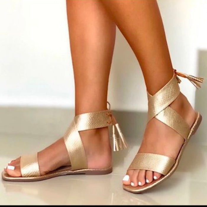 Wholesale summer plus size foreign trade Roman style broadband rear lace-up flat sandals JDC-SD-ZBL001