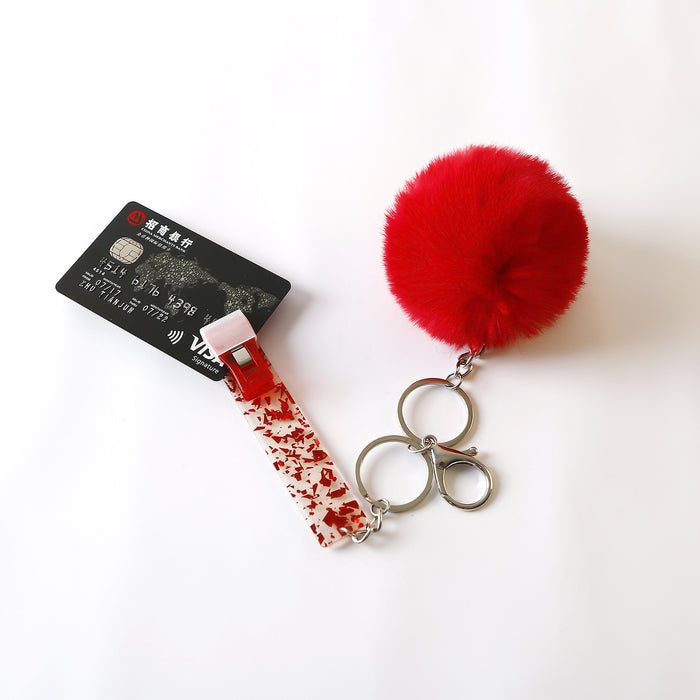 Keychaines al por mayor La bola de pelo acrílica sin contacto accesor de tarjetas bancarias protege el soporte de tarjeta de uñas largas MOQ≥2 JDC-KC-JM054