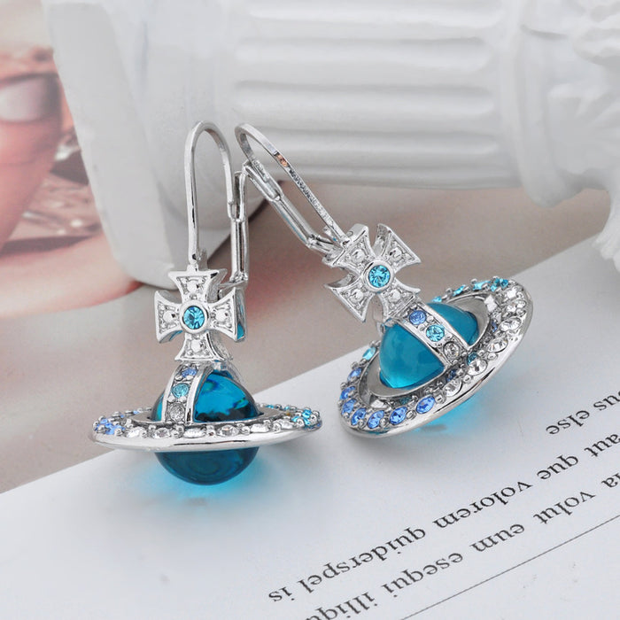 Wholesale Fashion Single Gradient Diamond Blue Necklace Earrings Sweater Chain JDC-NE-YZD003