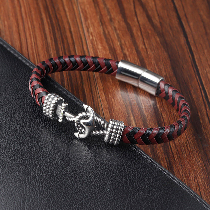 Wholesale Bracelet Stainless Steel Anchor Vintage Braided Genuine Leather JDC-BT-OuSD013