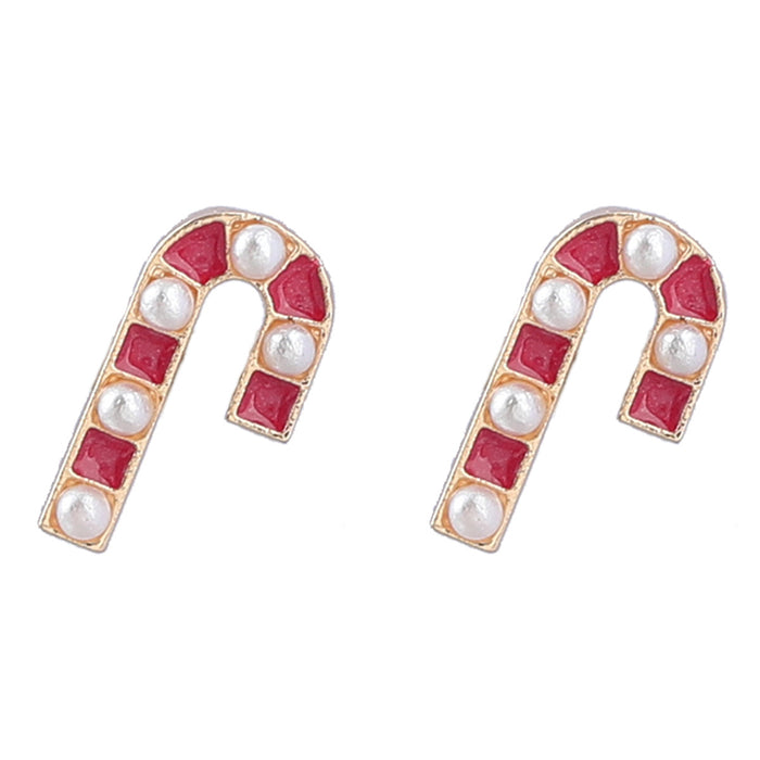 Wholesale Earrings Christmas Cane Alloy Drop Oil Set Diamond Set Pearl JDC-ES-JL1040