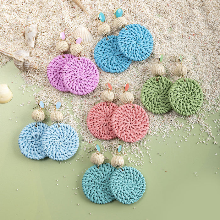 Wholesale Candy Color Rattan Holiday Style Earrings  MOQ≥3 JDC-ES-XLH004