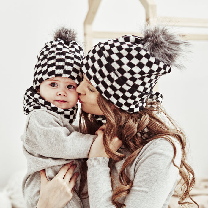 Wholesale Hat Acrylic Plaid Warm Parent-Child Knitted Hat MOQ≥2 JDC-FH-MY014