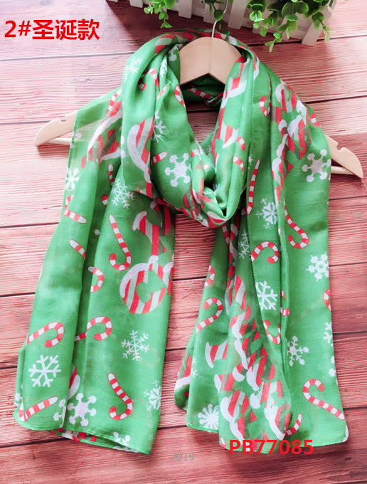 Wholesale Scarf Bali Yarn Christmas Red and Green Snowman Print Sunscreen MOQ≥10 JDC-SF-Pinti001