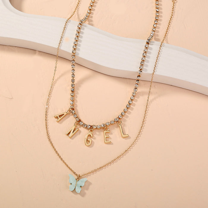 Wholesale Jewelry Simple Fashion Blue Butterfly Double Layer Necklace JDC-NE-NM064