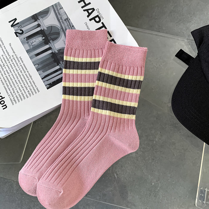 Wholesale Socks Cotton Pink Striped Socks MOQ≥2 JDC-SK-RuiXx005