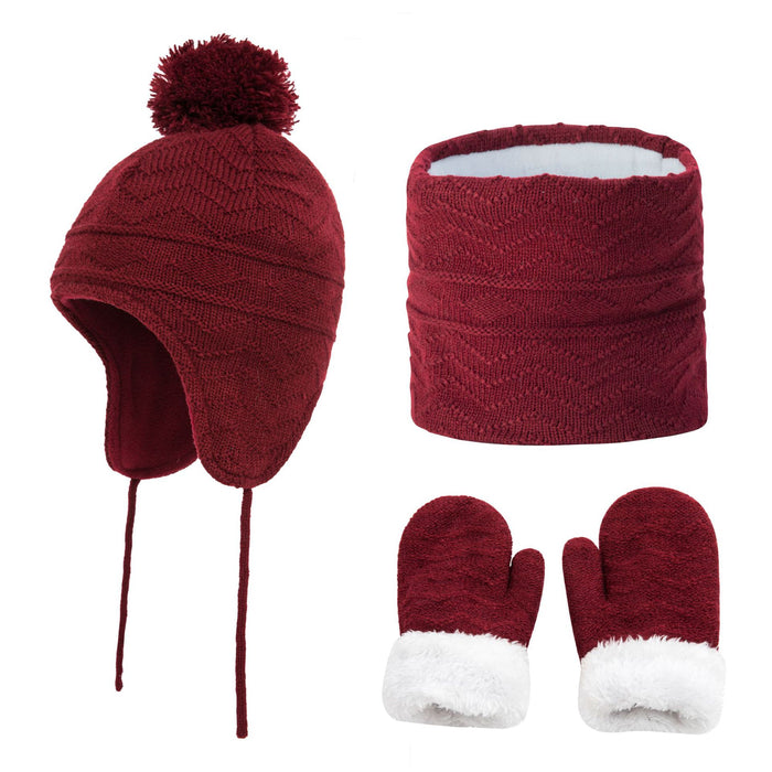 Wholesale Hat Acrylic Warm Kids Scarf Gloves 3 Piece Set MOQ≥2 JDC-FH-Chunh002
