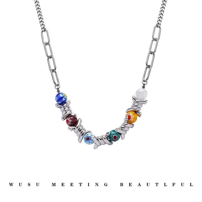 Wholesale light luxury niche design colorful glass beads thorn necklace JDC-NE-wusu001
