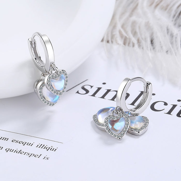 Wholesale Earrings Copper Simple Diamond Moonstone Love Heart JDC-ES-XZS016