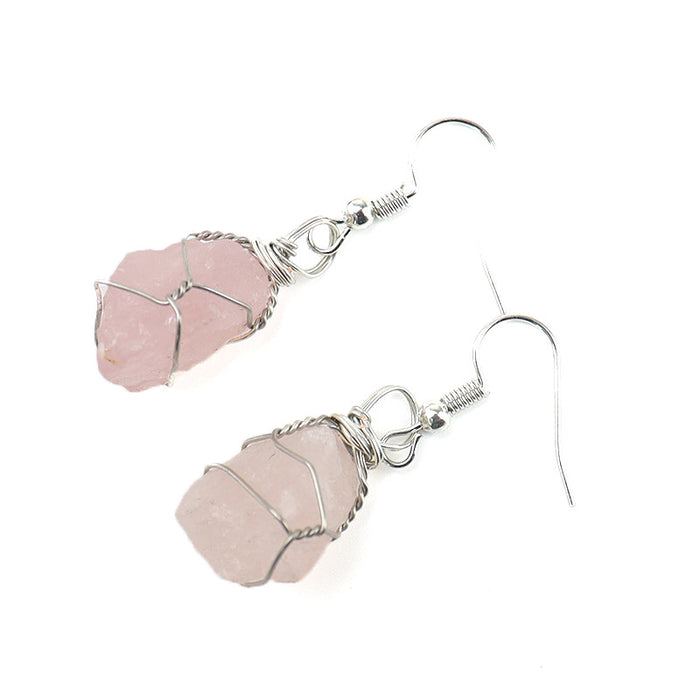 Wholesale earrings alloy handmade silver winding natural stone MOQ≥2 JDC-ES-HXu003