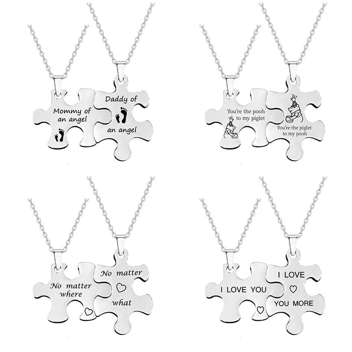 Wholesale Necklace Stainless Steel Puzzle Lettering Valentine's Day Gift MOQ≥2 JDC-NE-GangGu009