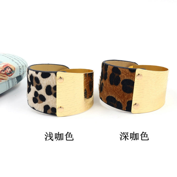 Jewelry WholesaleWholesale Metal Leather Patchwork Leopard Print Bracelet MOQ≥2 JDC-BT-KN002 Bracelet 酷牛 %variant_option1% %variant_option2% %variant_option3%  Factory Price JoyasDeChina Joyas De China