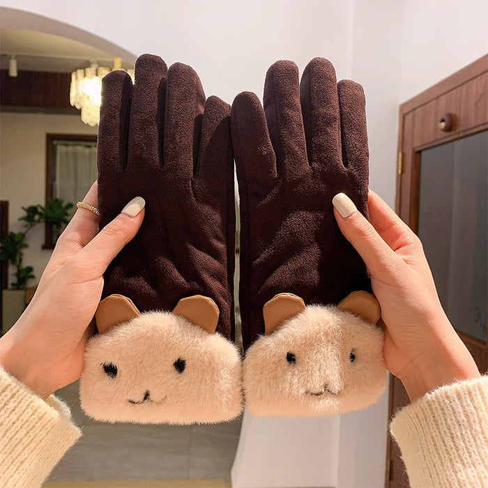 Wholesale Gloves Acrylic Autumn Winter Plus Velvet Cute Rabbit Touch Screen MOQ≥2 JDC-GS-JingZ005