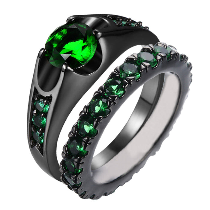 Wholesale Emerald Zircon Metal Couple Rings JDC-RS-YinC001