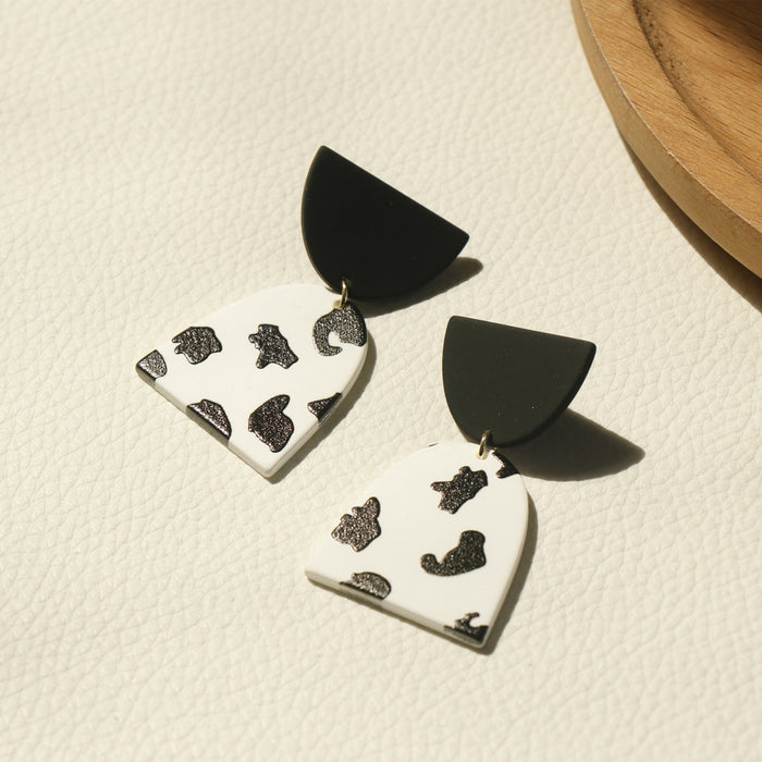 Wholesale Earrings Acrylic Black Cow Spotted Clay Texture JDC-ES-JuH001